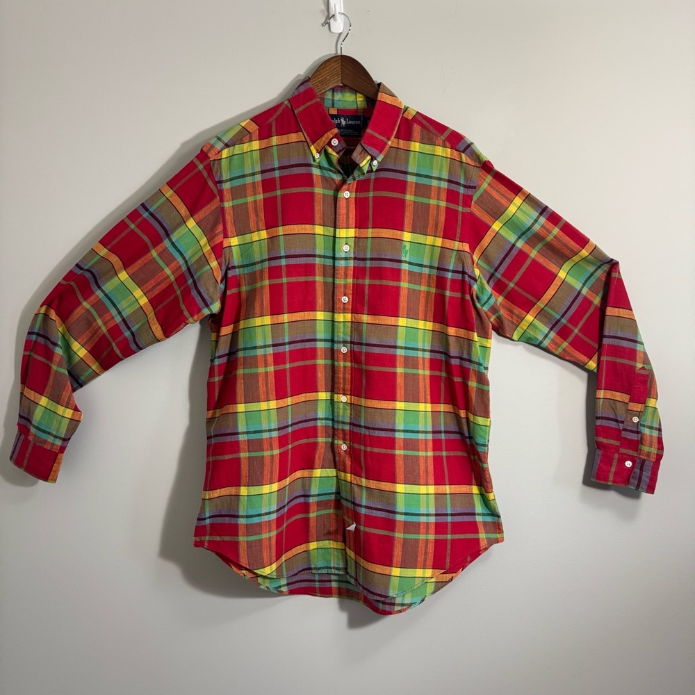 Ralph Lauren Men’s Indian Madras Plaid Button Down Shirt L Multi Color - Flawed